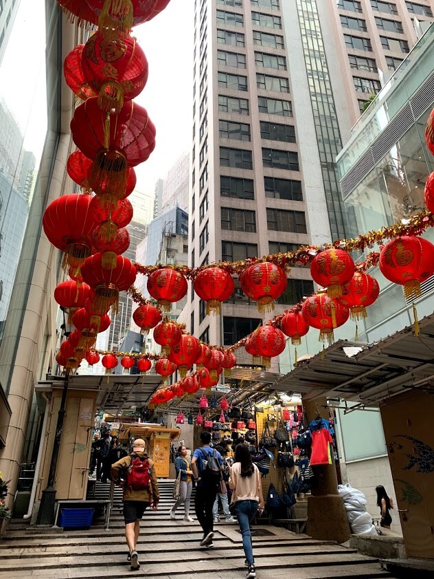 Dylan stairs Hong Kong with lanterns
