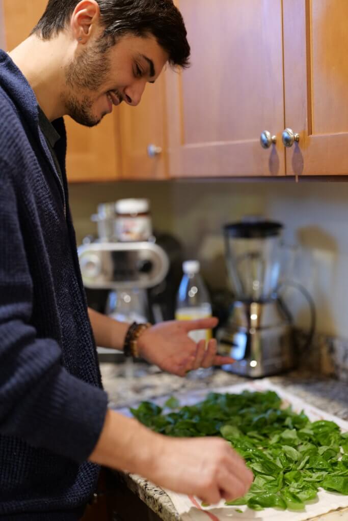 Roberto making pesto