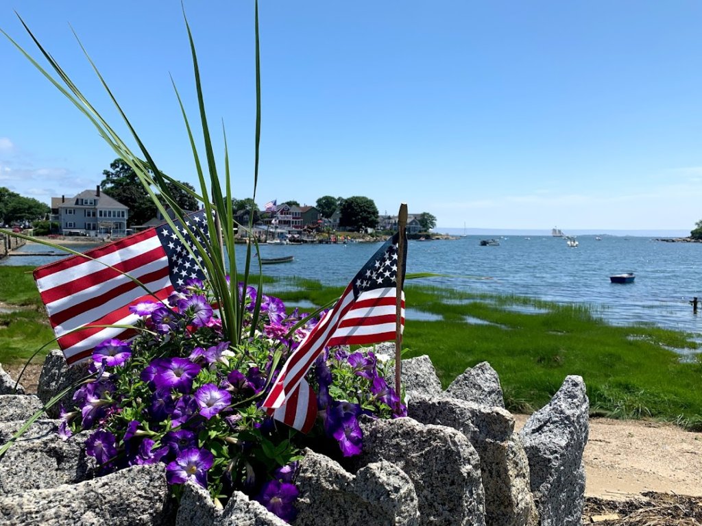 American flags Salem harbor