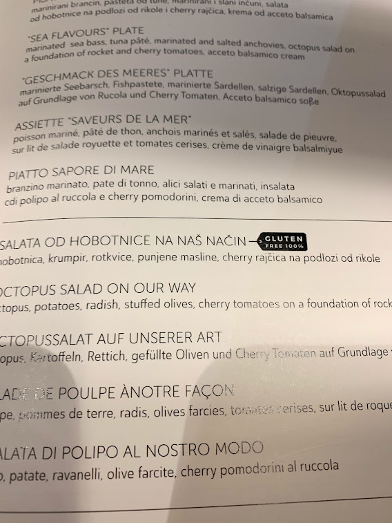 menu in Zadar