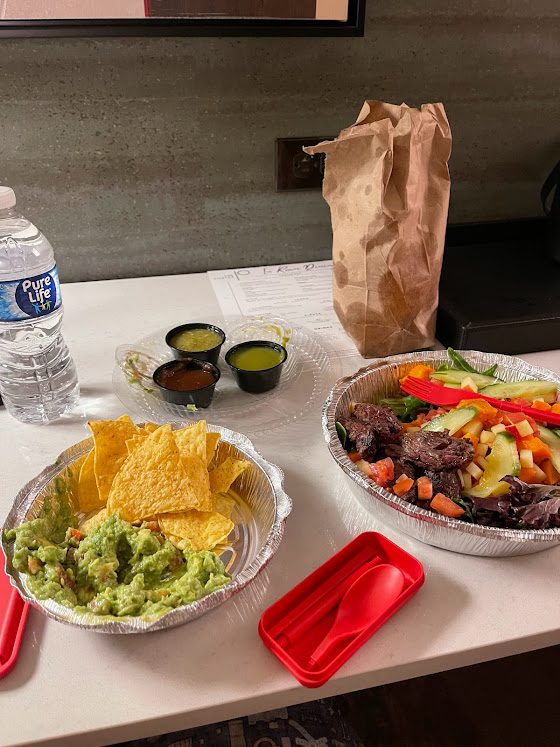 gluten-free steak salad and chips & guacamole from Verde Cocina