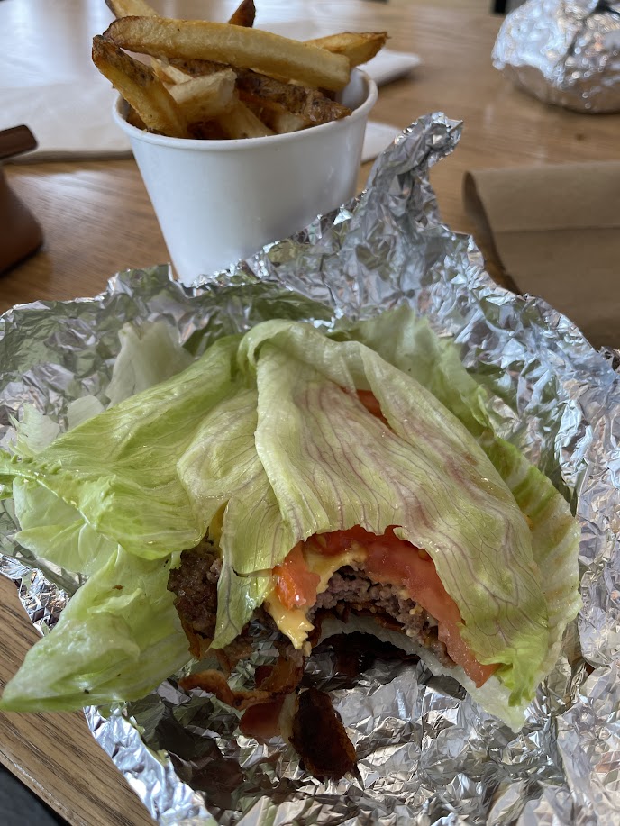 Five Guys gluten-free burger and fries